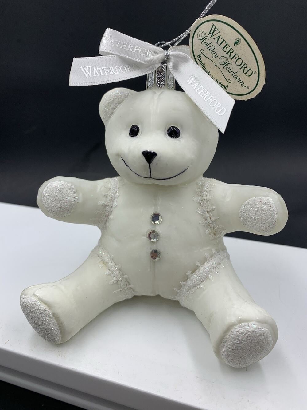Waterford Holiday Heirlooms Polar Teddy Bear Ornament w/Label and Ribbon